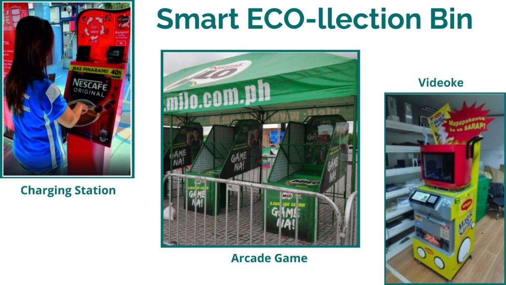 POSM and Displays - Events and Modern Trade Channel Circular economy recycling mechanical recycling sustainability, eco-boards, eco board ph, ecoboard philippines, videoke, arcade game made of restore eco board, charging station made of eco board